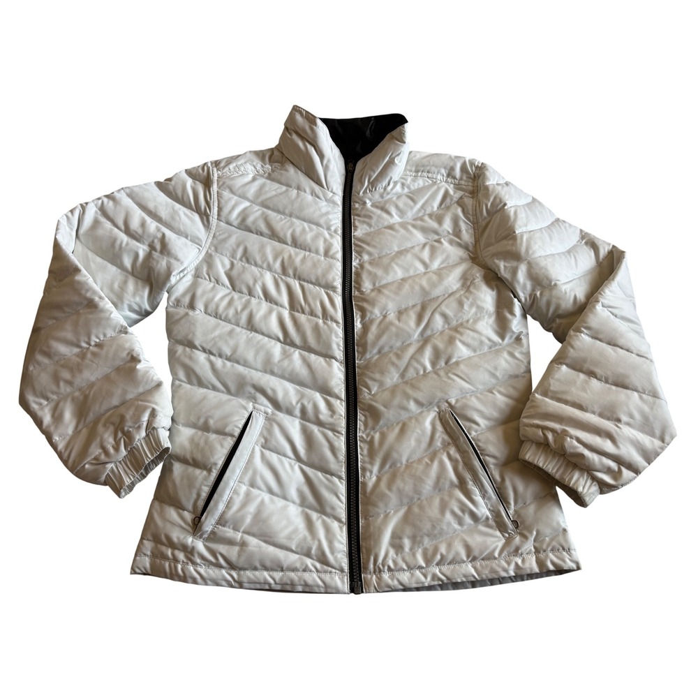 NILS Womens Reversible Down Puffer Jacket Sz 10 White Black Winter Ski Gorpcore
